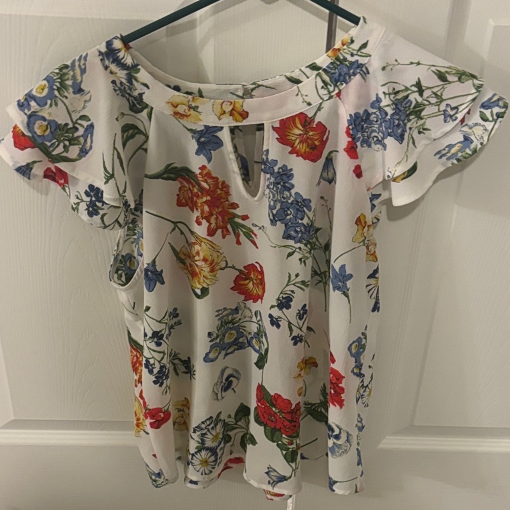 Mine Floral Blouse with Red, Blue, and Yellow Accents